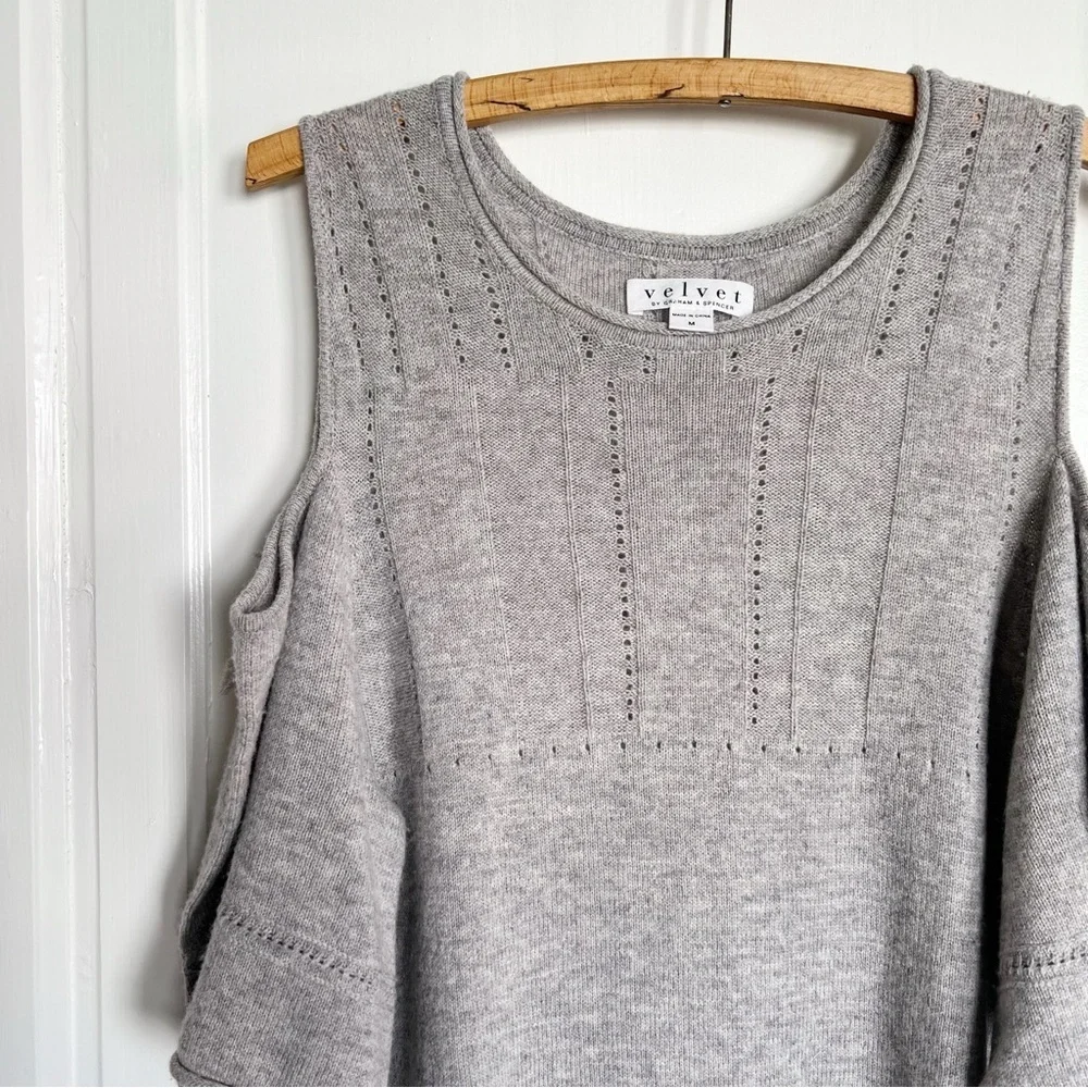 Velvet • Wool Blend Cold Shoulder Sweater heather grey cashmere knit pullover - Picture 3 of 12